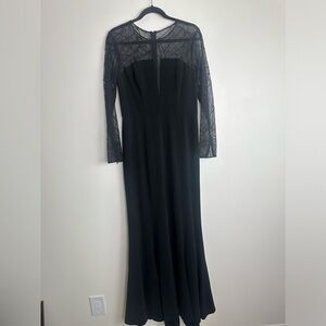 Monique Lhuillier Designer Black Lace  Long Sleeve Long Evening Gown Size 10